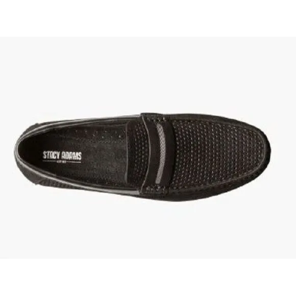 Stacy Adams Corby Mens Black Moc Toe Saddle Slip On Loafers Shoes NWOB Size 9.5