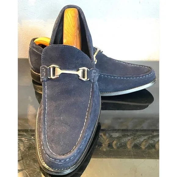 Stacy Adams Mens Casual Walking Shoes Blue Suede Horse Bit Loafers Dressy 10.5 M