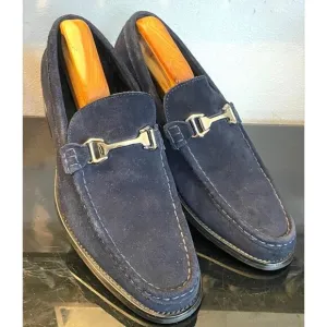 Stacy Adams Mens Casual Walking Shoes Blue Suede Horse Bit Loafers Dressy 10.5 M