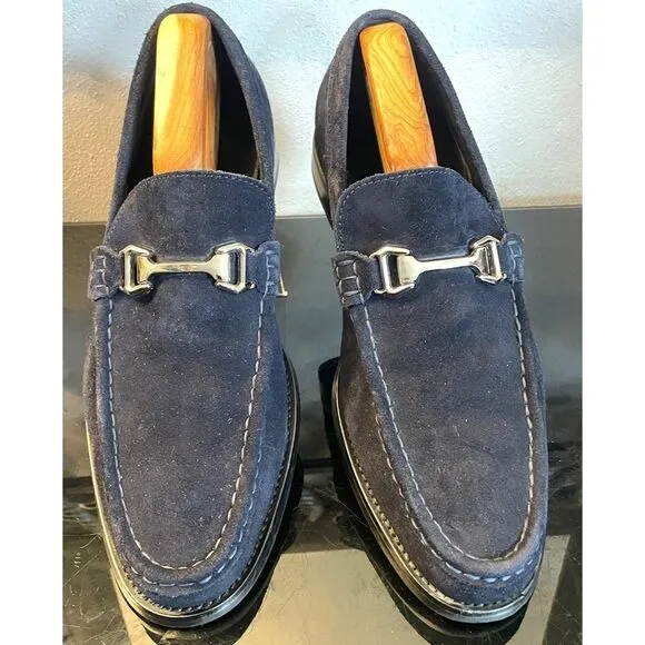 Stacy Adams Mens Casual Walking Shoes Blue Suede Horse Bit Loafers Dressy 10.5 M