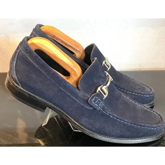 Stacy Adams Mens Casual Walking Shoes Blue Suede Horse Bit Loafers Dressy 10.5 M