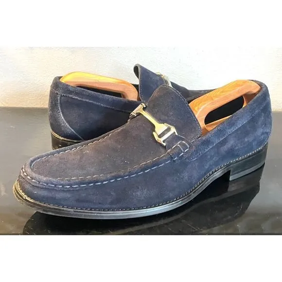 Stacy Adams Mens Casual Walking Shoes Blue Suede Horse Bit Loafers Dressy 10.5 M