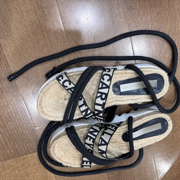 Stella McCartney Black Espadrille Shoes with Crossover Straps
