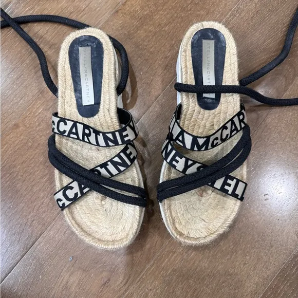 Stella McCartney Black Espadrille Shoes with Crossover Straps