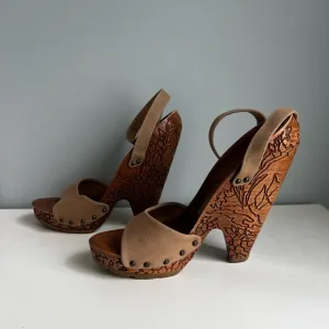 Stella McCartney Hand Carved Wooden Heel Strapped Women's Sandals size 7