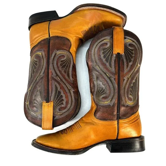 Stetson Handmade Butterscotch Leather Square Toe Cowboy/Western Boots Womans 6