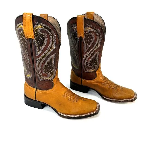 Stetson Handmade Butterscotch Leather Square Toe Cowboy/Western Boots Womans 6