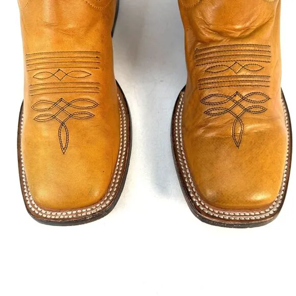 Stetson Handmade Butterscotch Leather Square Toe Cowboy/Western Boots Womans 6