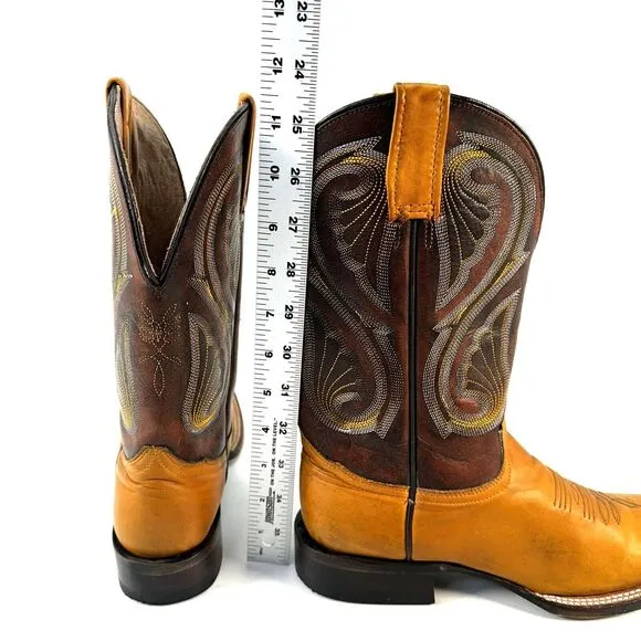 Stetson Handmade Butterscotch Leather Square Toe Cowboy/Western Boots Womans 6