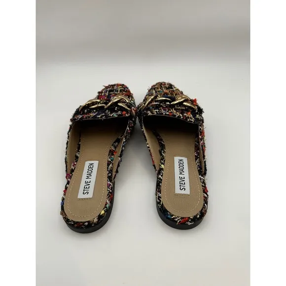 Steve Madden Cassady Loafer Mule In Multicolor Tweed Slip-on Shoes Size 5.5