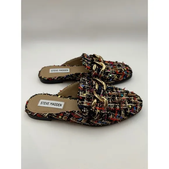 Steve Madden Cassady Loafer Mule In Multicolor Tweed Slip-on Shoes Size 5.5