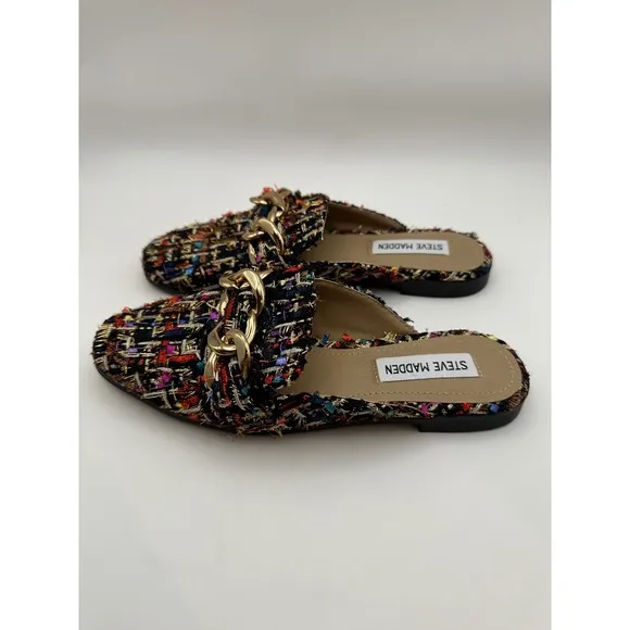 Steve Madden Cassady Loafer Mule In Multicolor Tweed Slip-on Shoes Size 5.5