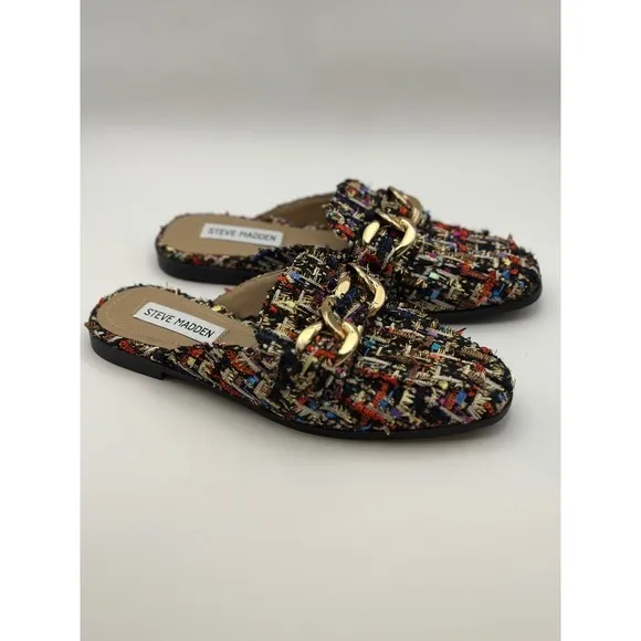 Steve Madden Cassady Loafer Mule In Multicolor Tweed Slip-on Shoes Size 5.5
