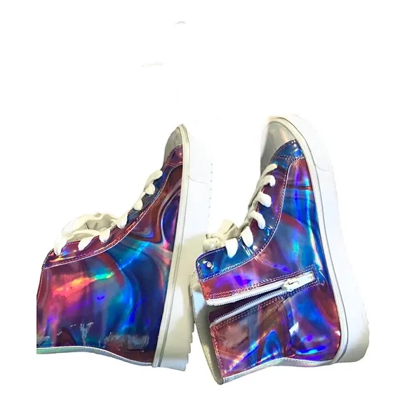 Steve Madden Kids Luvy multi reflective hi top lace up platform sneakers size 5