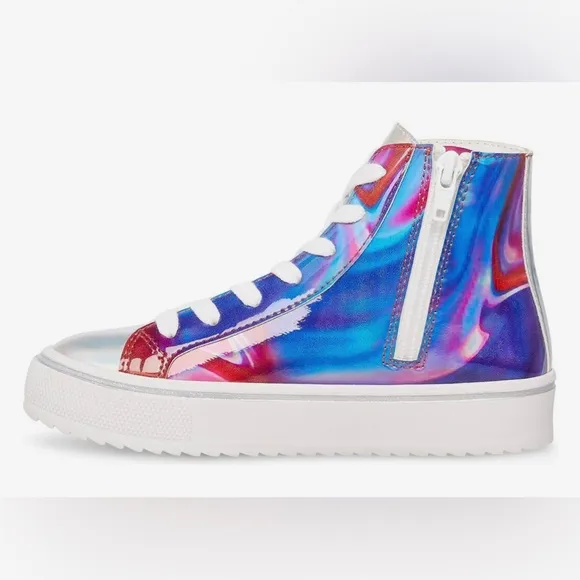 Steve Madden Kids Luvy multi reflective hi top lace up platform sneakers size 5