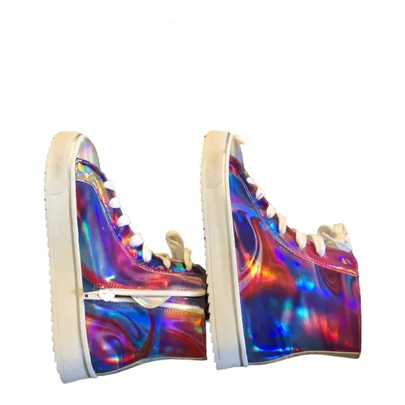 Steve Madden Kids Luvy multi reflective hi top lace up platform sneakers size 5