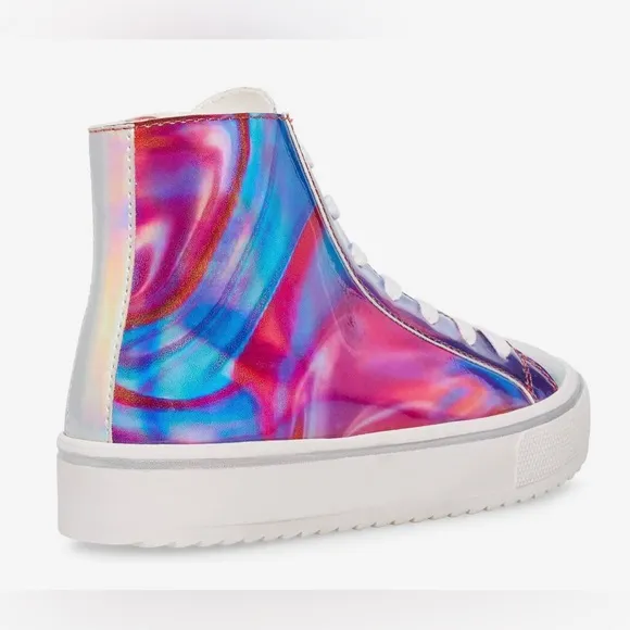Steve Madden Kids Luvy multi reflective hi top lace up platform sneakers size 5