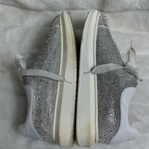 Steve Madden Men’s Icebergg Rhinestones sneakers white leather trims size 10