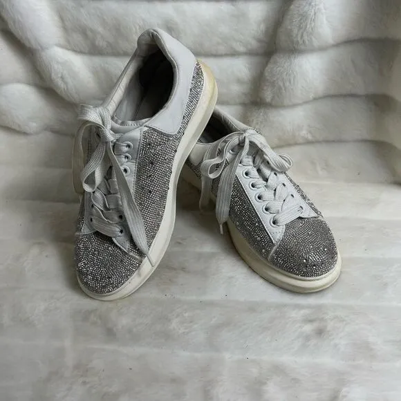 Steve Madden Men’s Icebergg Rhinestones sneakers white leather trims size 10