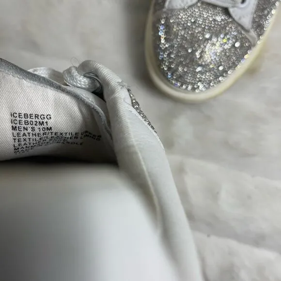 Steve Madden Men’s Icebergg Rhinestones sneakers white leather trims size 10