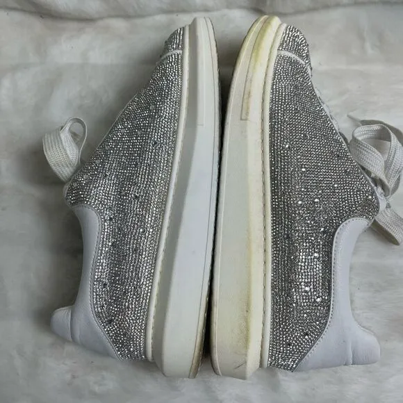 Steve Madden Men’s Icebergg Rhinestones sneakers white leather trims size 10
