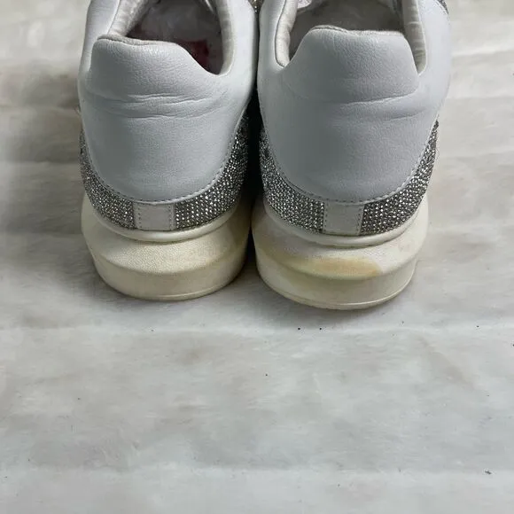 Steve Madden Men’s Icebergg Rhinestones sneakers white leather trims size 10