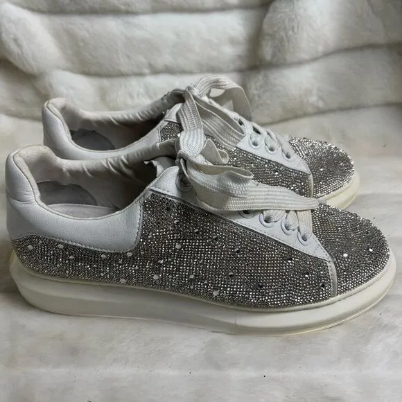 Steve Madden Men’s Icebergg Rhinestones sneakers white leather trims size 10