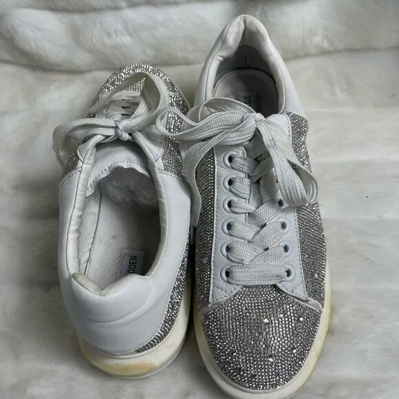 Steve Madden Men’s Icebergg Rhinestones sneakers white leather trims size 10