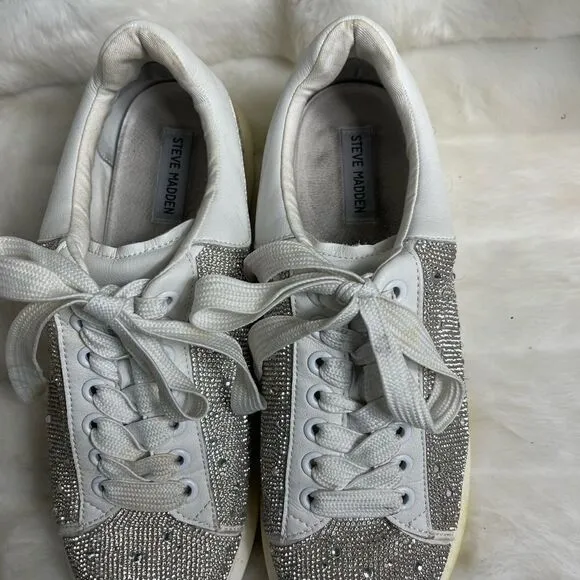 Steve Madden Men’s Icebergg Rhinestones sneakers white leather trims size 10