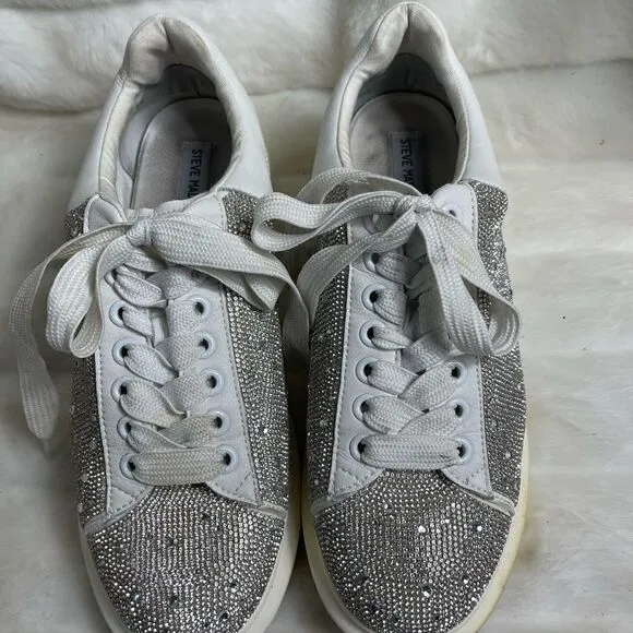 Steve Madden Men’s Icebergg Rhinestones sneakers white leather trims size 10