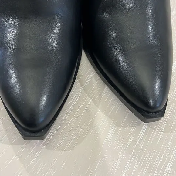 Steve Madden Alyse Side Cut Leather Bootie Black  Block Heel Pointy Boots