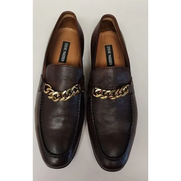 Steve Madden Chiron Mens Dark Brown Leather Slip On Loafer 11.5M