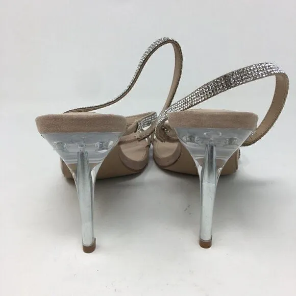 Steve Madden Women's Heels Tan Silver Size 7.5 Snappy Glass Rhinestone Strappy