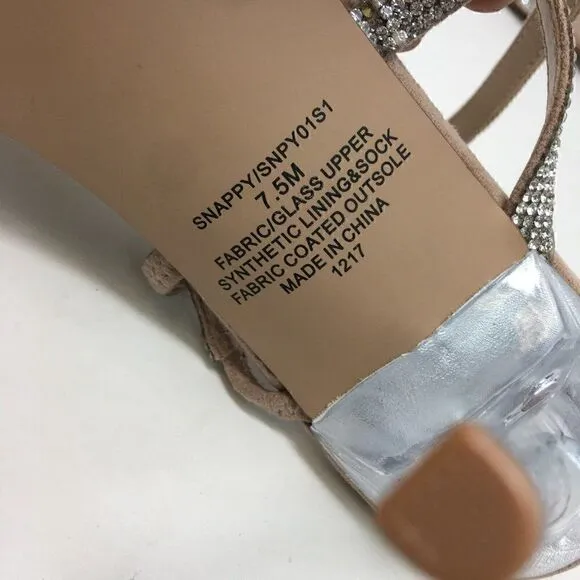 Steve Madden Women's Heels Tan Silver Size 7.5 Snappy Glass Rhinestone Strappy