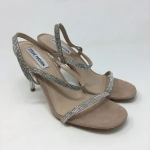 Steve Madden Women's Heels Tan Silver Size 7.5 Snappy Glass Rhinestone Strappy
