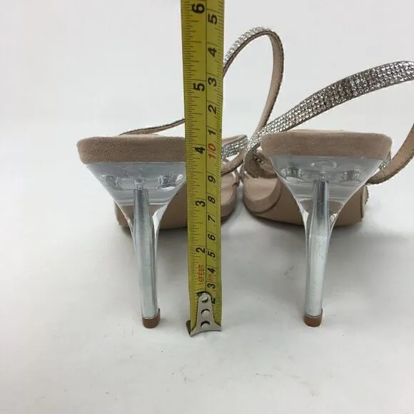 Steve Madden Women's Heels Tan Silver Size 7.5 Snappy Glass Rhinestone Strappy