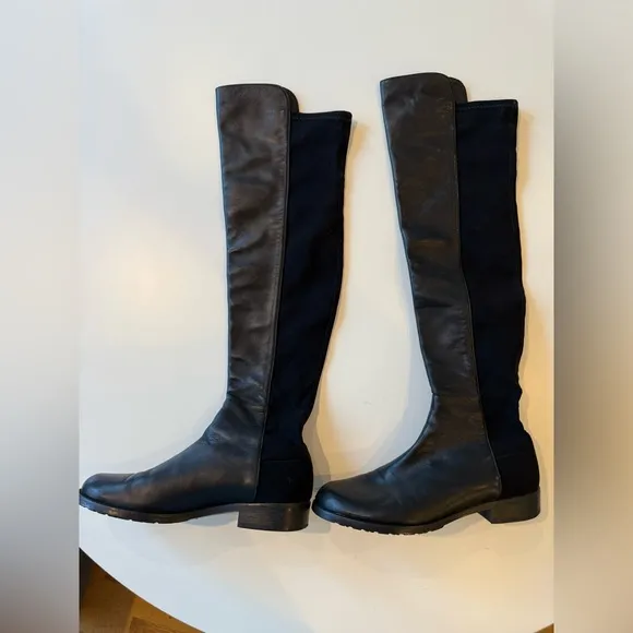Stuart Weitzman Black 5050 Over-the-Knee Boots | Leather   Stretch Suede