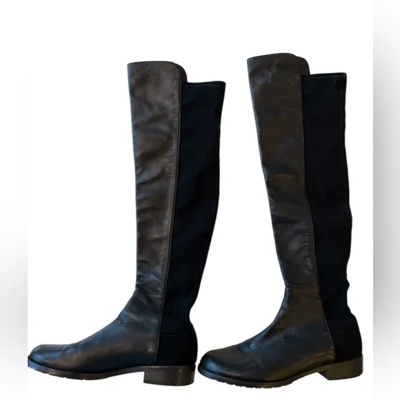 Stuart Weitzman Black 5050 Over-the-Knee Boots | Leather   Stretch Suede