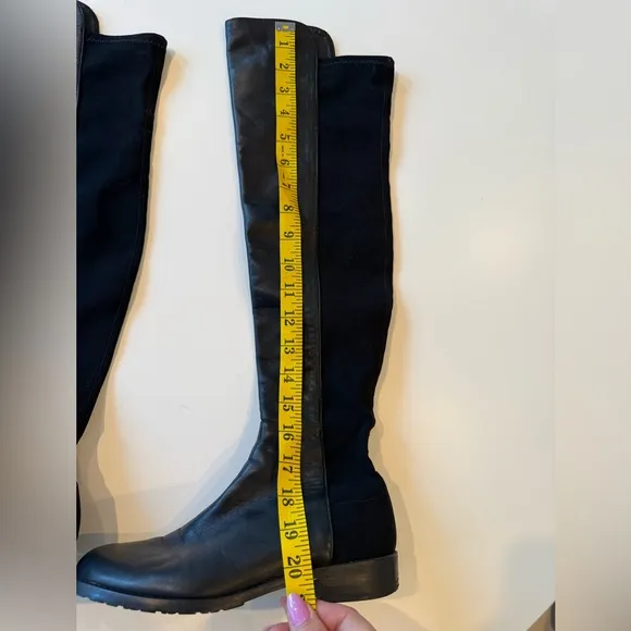 Stuart Weitzman Black 5050 Over-the-Knee Boots | Leather   Stretch Suede