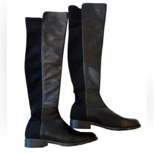 Stuart Weitzman Black 5050 Over-the-Knee Boots | Leather   Stretch Suede