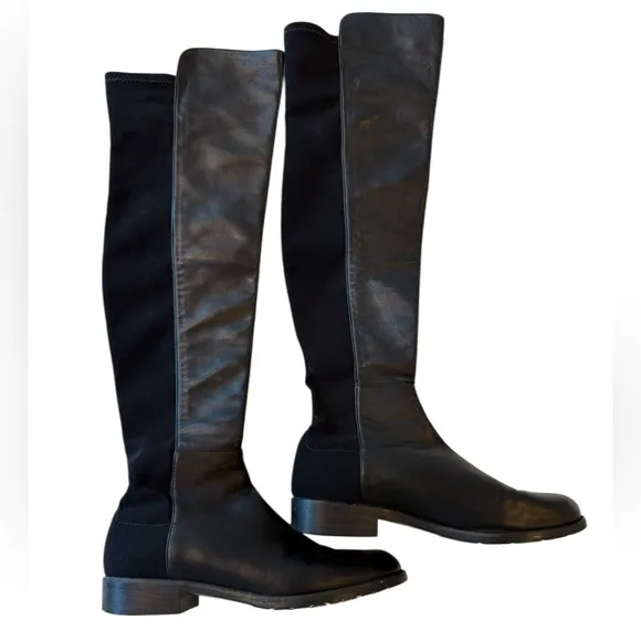 Stuart Weitzman Black 5050 Over-the-Knee Boots | Leather   Stretch Suede