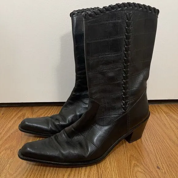 STUART WEITZMAN black crocodile leather western point toe boots size 8W