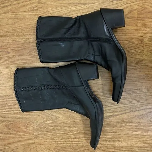 STUART WEITZMAN black crocodile leather western point toe boots size 8W