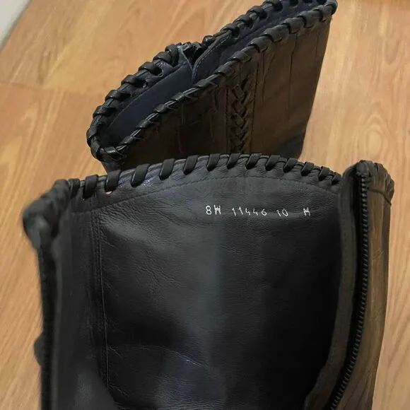 STUART WEITZMAN black crocodile leather western point toe boots size 8W