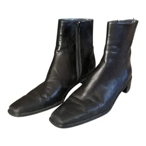 Stuart Weitzman Black Leather Ankle Boots Booties Size 8 NARROW