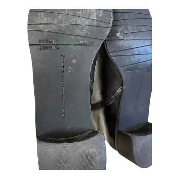 Stuart Weitzman Black Leather Ankle Boots Booties Size 8 NARROW