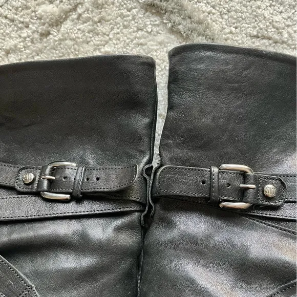 Stuart Weitzman boots Ranch Dressing Moto Ankle combat Boots black leather 7