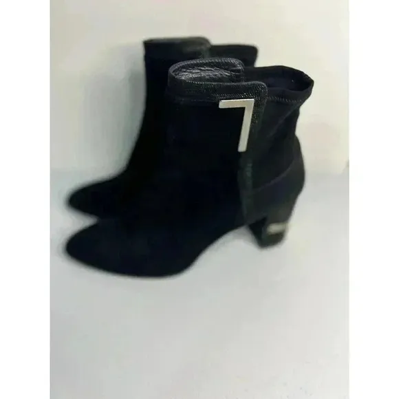 Stuart Weitzman Boots Shorty Lizard Trim Ankle Booties Shoes 7.5 Black Silver