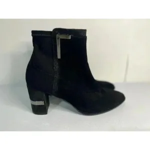 Stuart Weitzman Boots Shorty Lizard Trim Ankle Booties Shoes 7.5 Black Silver