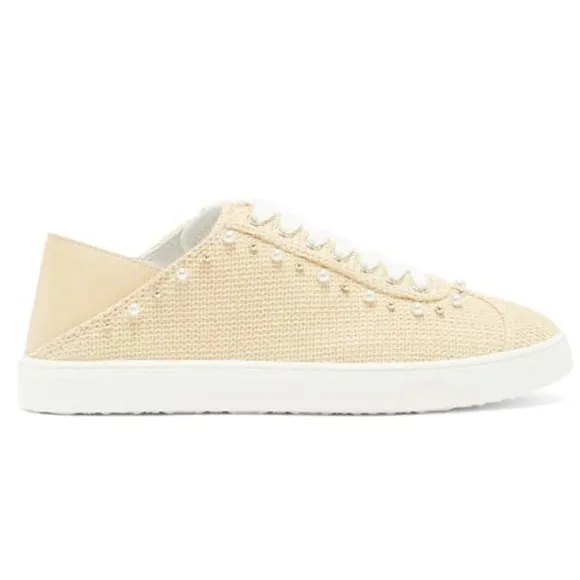 Stuart Weitzman Natural Embellished Platform Sneakers Sz 7 US $395